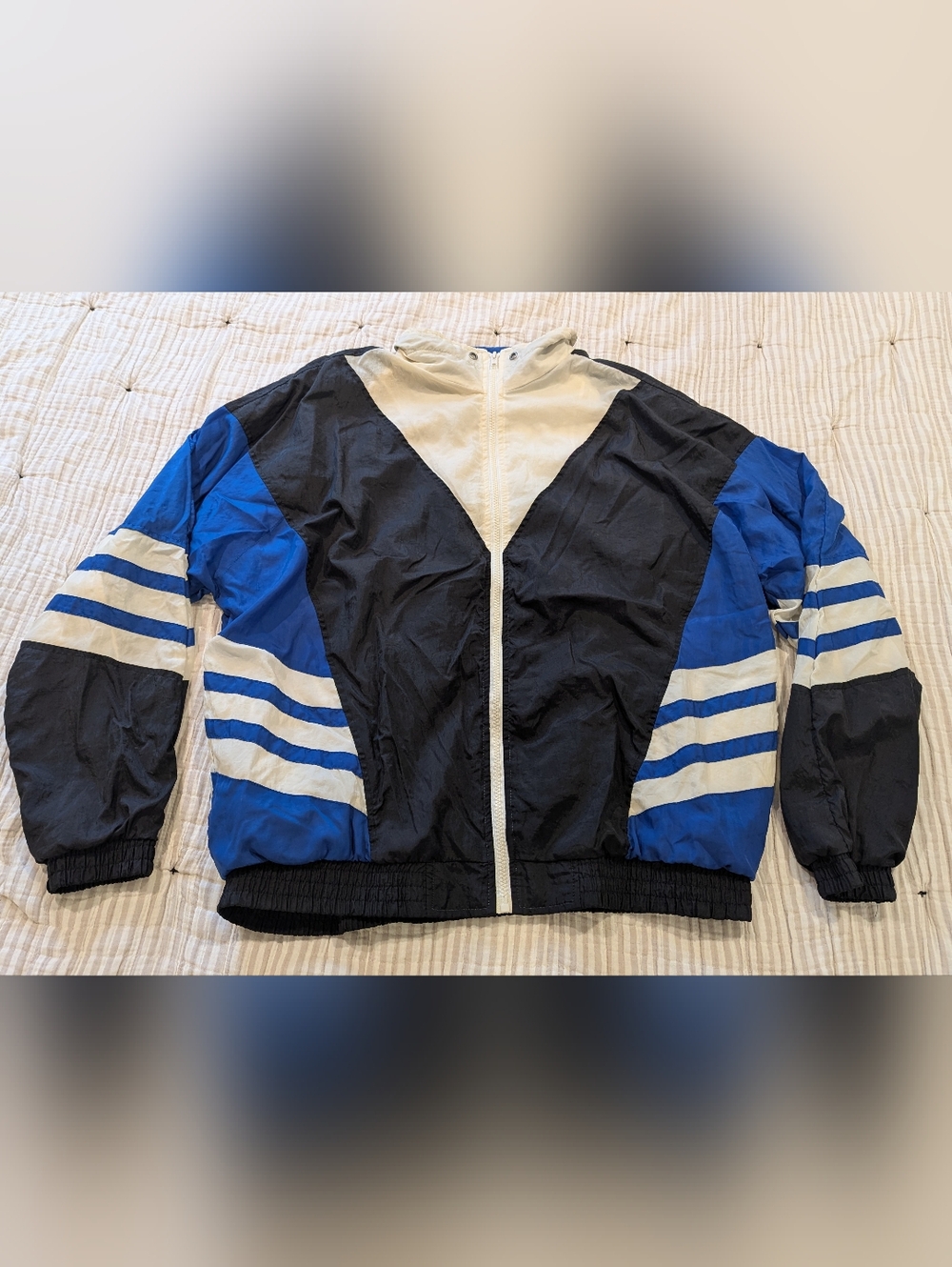 Vintage 90s Blue Black White Windbreaker Jacket